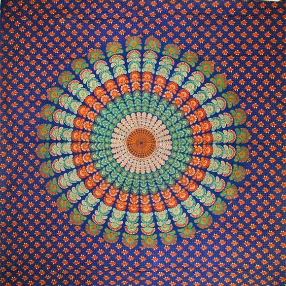 Vintage Peacock Dance Mandala Cotton Tapestry - Picture 5 of 5